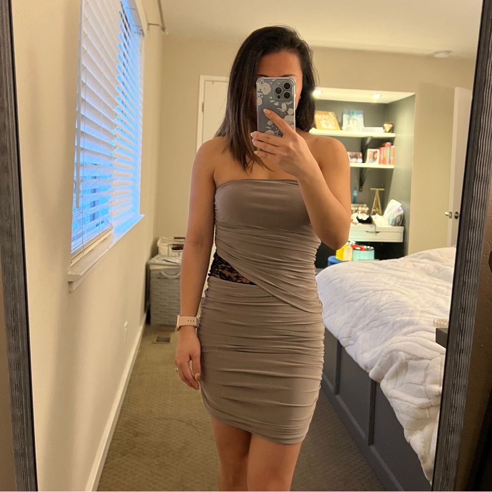 NWT Forever 21 Strapless Ruched Dress with Lace Cutout